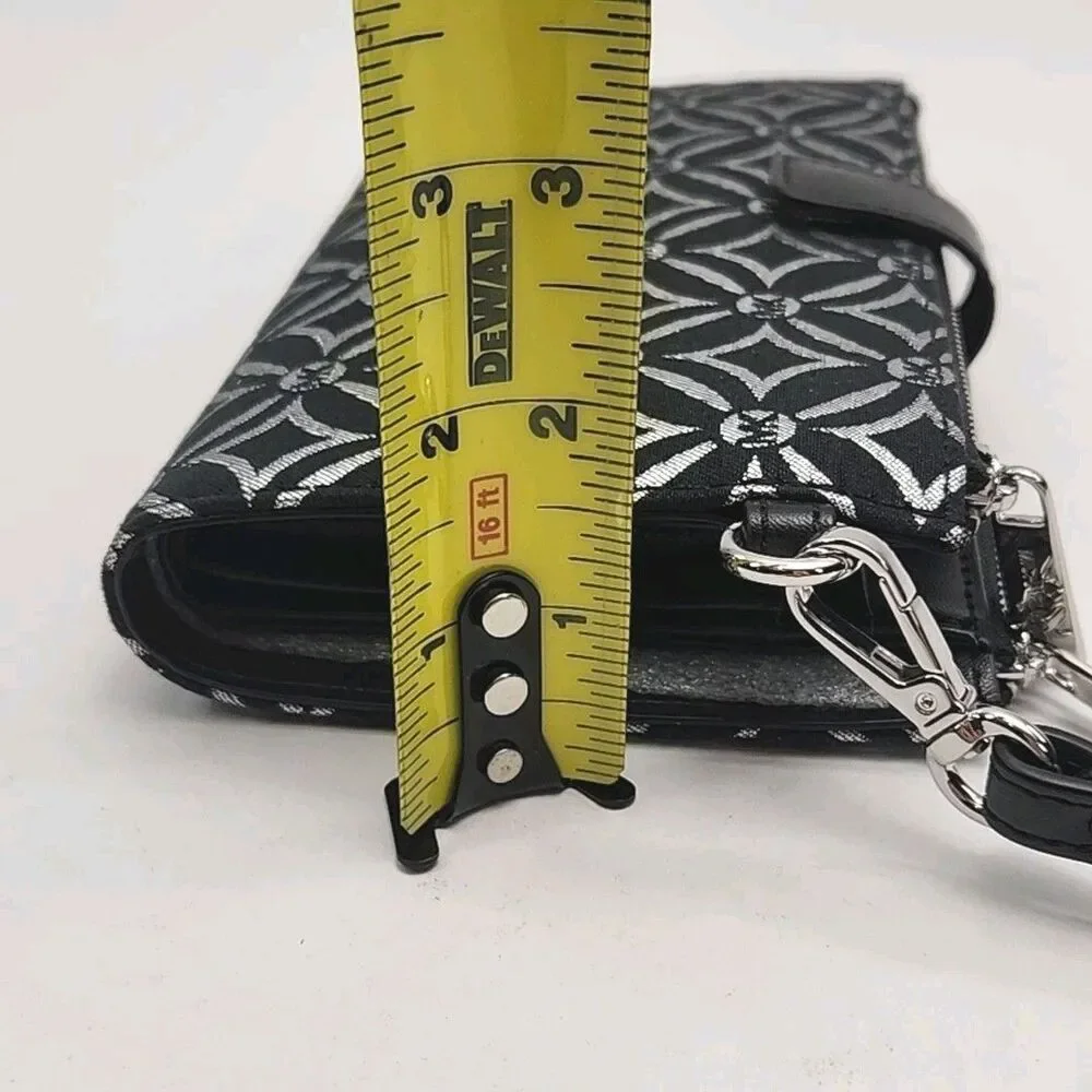 Michael Kors Wristlet Wallet Phone Black Silver Jet Set Double Zip 7.25x4.5